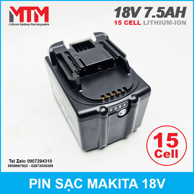 Pin Makita 15 Cell 18v Co Bao Dung Luong 7500mah