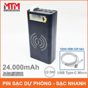 Pin Sac Du Phong 12 Cell 24000mah Sac Khong Day QC PD
