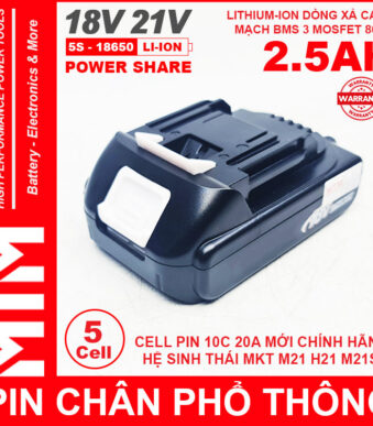 Pin Chan Pho Thong Makita Dekton M21 Hukan H21 18V 21V 5 CELL 2500mah MTM Chinh Hang