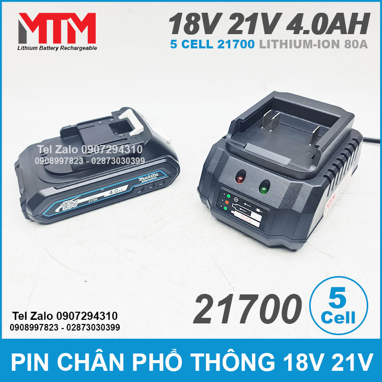 Pin Chan Pho Thong Makita 18v 21v 4ah 5 Cell 21700 Kem De Sac