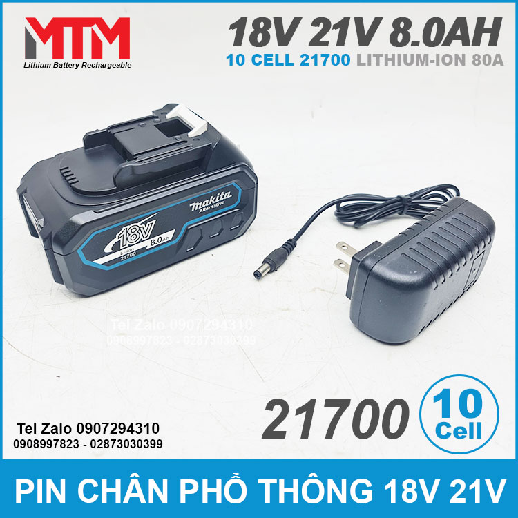 Pin Makita Hukan Dekton M21 8ah Chinh Hang Cell 21700 Kem Sac Adapter