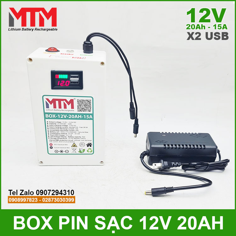 Pin Sac 12v 20Ah 15A USB Kem Sac Chinh Hang