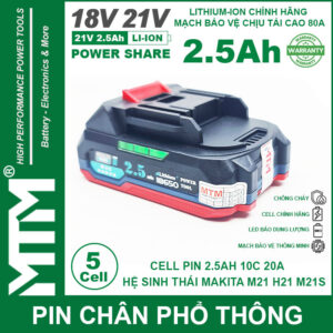 Pin Makita 5 Cell 80A Den Bao Pin 2 Ben Cell 2500mah Chinh Hang