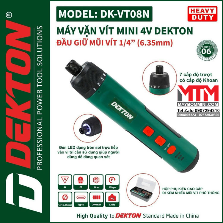 May Chuyen Vit Truot Mini 4V Dekton DK VT08N 7 Cap Do Truot Co Khoan Kem Nhieu Mui Vit Mau Xanh May Chuyen Vit Truot Mini 4V Dekton DK VT08N 7 Cap Do Truot Co Khoan Kem Nhieu Mui Vit Mau Xanh