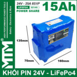 Pin 24V 15Ah 25A Pin Sat LiFepo4 32140 8S1P MTM Vuong Kich Thuoc